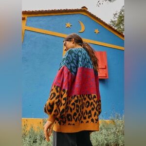 FARM Rio IKAT-DYED LEOPARD Color Block Cardigan